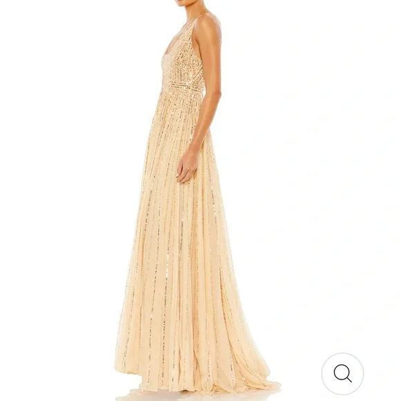 Mac Duggal 6 Sunset Sequin Plunge V Neck Gown NWT Flowy A Line Skirt - Picture 2 of 13